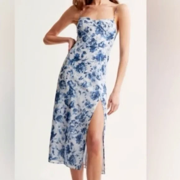 Abercrombie & Fitch Blue Floral Midi Dress - Picture 1 of 12